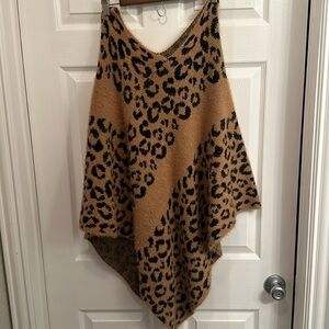 Leopard Print Knit Stripe Poncho